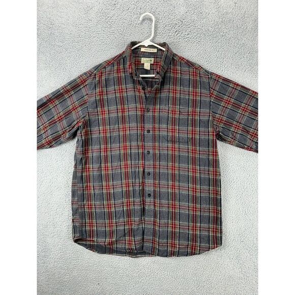 L.L. Bean Shirt Adult Large Grey Plaid Traditional Fit Flannel Button Down Mens